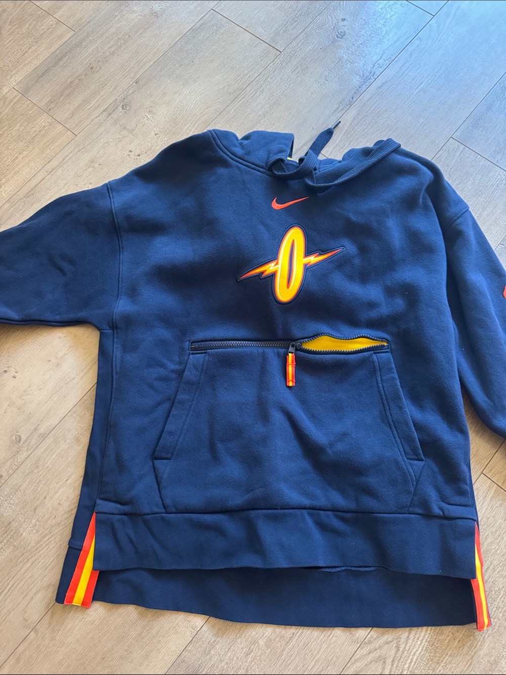Golden State Warriors Nike Boys Navy Hoodie with Yellow & Orange Lightning Logo